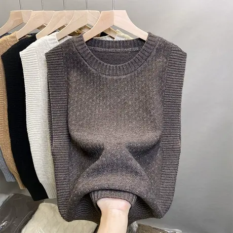 2023年秋新款针织马甲背心女设计感叠穿外搭圆领百搭坎肩无袖上衣商品大图