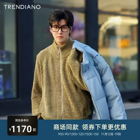 TRENDIANO官方肌理感立领拉链毛衣宽松外套男潮2023新款冬季商品大图