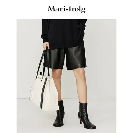 【商场同款】玛丝菲尔休闲裤秋季新款黑色松紧腰时尚休闲皮裤女商品大图