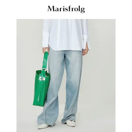 【商场同款】玛丝菲尔牛仔裤秋季新款浅蓝色纯棉复古直筒牛仔裤图片