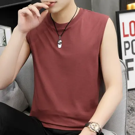 无袖t恤男夏季纯棉上衣宽肩潮牌ins运动背心篮球健身休闲夏天外穿商品大图