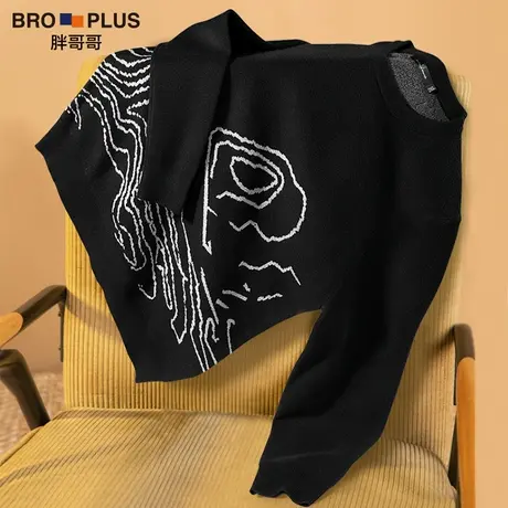 胖哥哥大码针织毛衣男士新款抽象艺术加肥加大宽松男装休闲针织衫图片