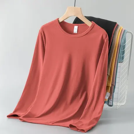 德绒长袖t恤男圆领上衣服双面绒秋冬潮流内搭打底衫保暖小衫体恤图片