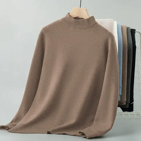 半高领毛衣男秋冬保暖内搭打底衫一体绒加厚针织衫毛线衣中领毛衫商品大图