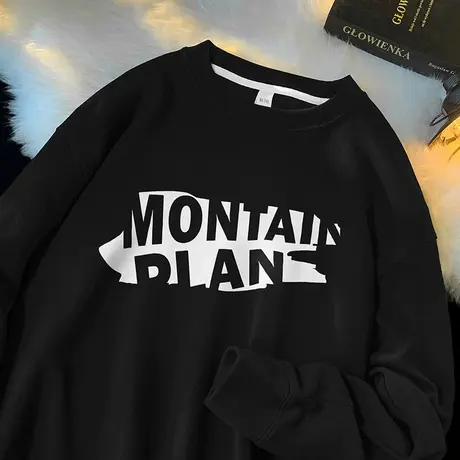 350g重磅卫衣男秋冬款圆领黑色长袖t恤无帽衫套头上衣服宽松潮流商品大图