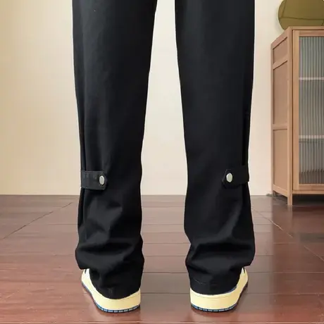 水洗排扣牛仔裤男春秋季潮牌宽松直筒裤子vibe风纯色高街休闲长裤商品大图