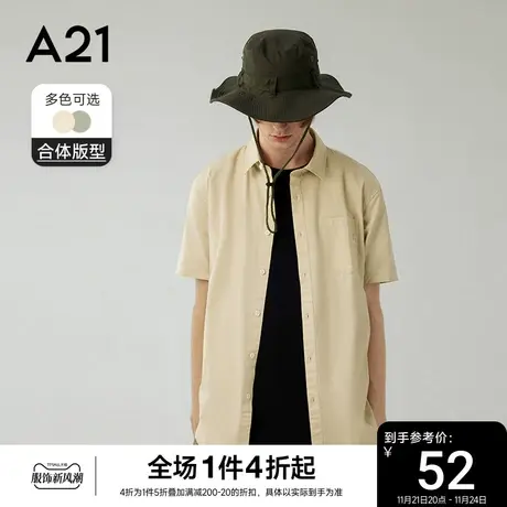 A21男装翻领短袖衬衣2023夏季纯棉男士衬衫情侣上衣男休闲衣服男图片