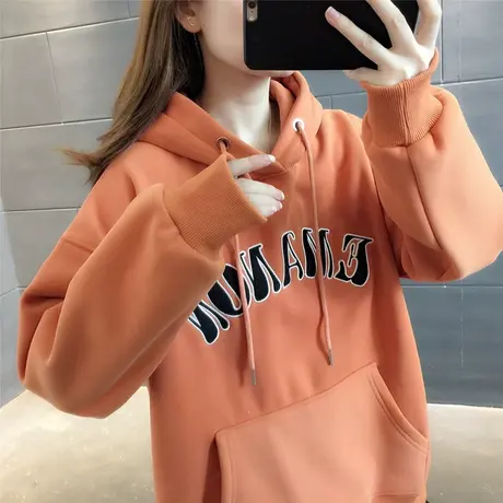 秋冬2023年新款潮春秋薄款连帽卫衣女装宽松加绒外套早秋上衣女士图片