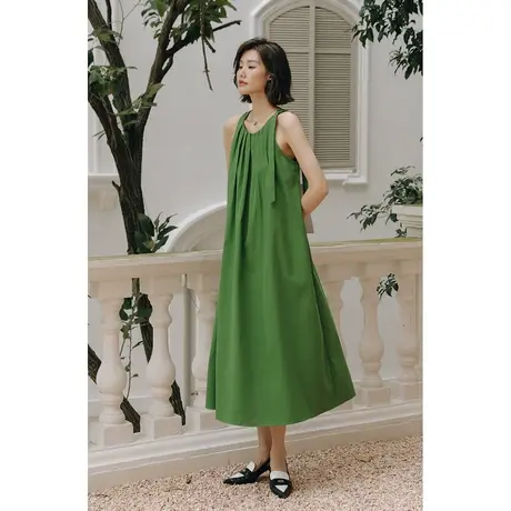 弥古绿色吊带挂脖连衣裙无袖法式背心裙女裙子夏季海边度假长裙夏图片