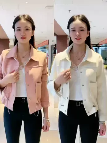 网红鹿皮绒女外套秋季新款小个子洋气修身机车风下摆抽绳上衣外套商品大图