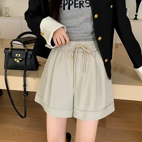 黑色pu皮短裤女2023秋冬新款宽松高腰阔腿显瘦外穿休闲打底皮裤子图片