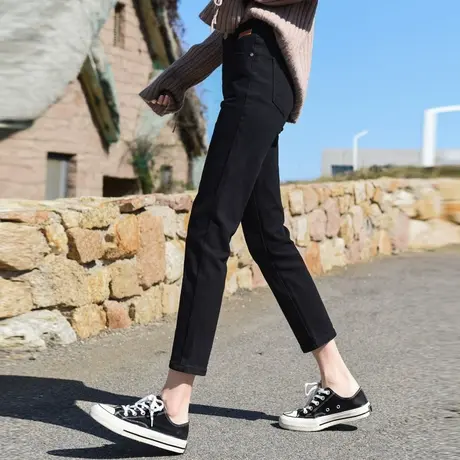 黑色烟管裤女小个子八分裤2024新款春秋女裤休闲九分裤高腰直筒裤商品大图