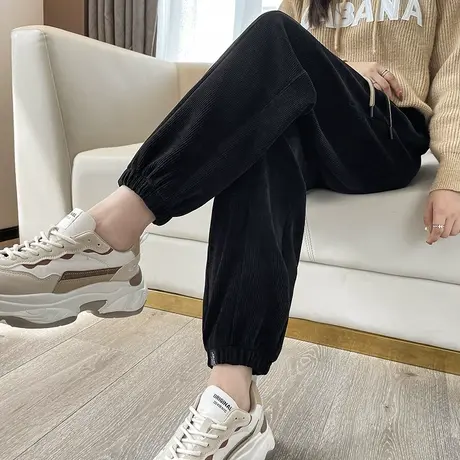 灯芯绒运动裤女2024年秋冬新款高腰宽松显瘦百搭九分哈伦束脚卫裤商品大图