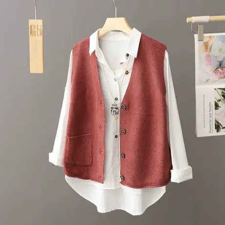 学院风纯色复古针织马甲叠穿早初秋装2024年新款女装毛衣开衫外套图片