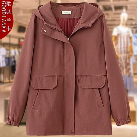 40-50岁中年妈妈春秋款风衣女200斤大码宽松时尚休闲连帽夹克外套商品大图