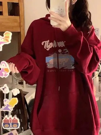 美式复古oversize潮牌卫衣女2023春秋薄款宽松设计感小众连帽外套商品大图