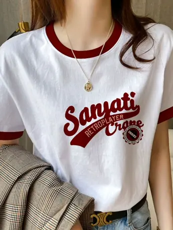 白色仿棉短袖t恤女装2023新款夏季港味chic洋气减龄正肩潮牌上衣图片