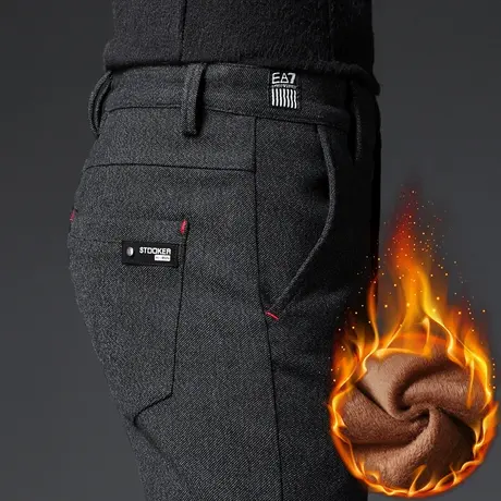 西裤休闲裤中年爸爸秋冬裤加绒裤男裤子加厚棉裤外穿毛呢宽松冬季商品大图