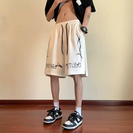 美式高街短裤男夏季潮牌篮球训练运动五分裤重磅字母印花过膝中裤商品大图