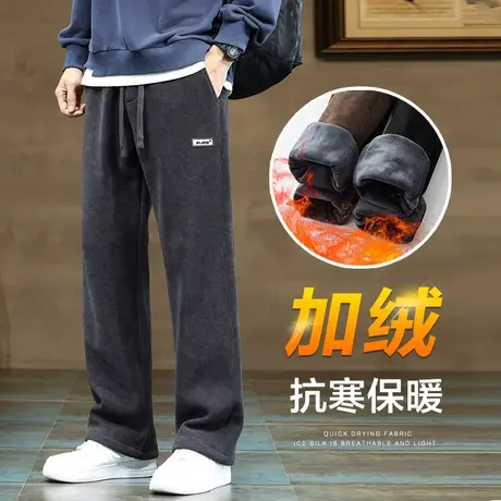 防寒保温男装阔腿加绒超厚卫裤冬季加厚防风休闲长裤子秋冬款冬裤商品大图