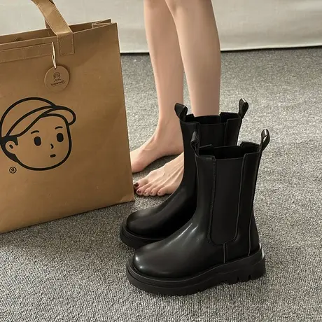 马丁靴女短靴2024年新款单靴女鞋厚底春秋靴子中筒靴切尔西烟筒靴图片