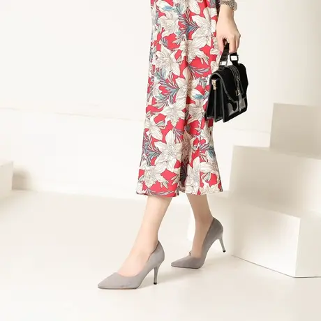 2023春季新款时尚浅口百搭尖头小跟工作单鞋气质职业高跟鞋女细跟图片