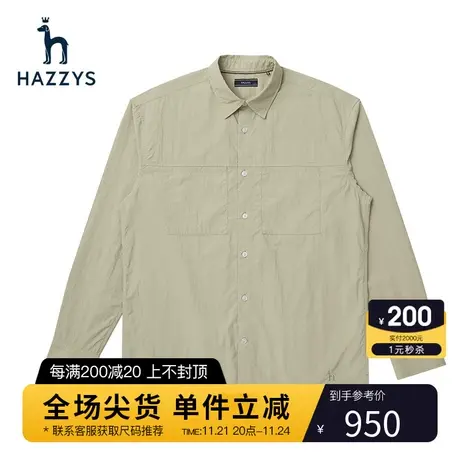 Hazzys哈吉斯春季新品男士休闲长袖衬衫宽松工装风衬衣男潮流男装商品大图