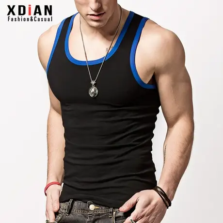 续点 男背心 汗背心男士健身紧身运动打底条纹背心男汗衫 韩版潮商品大图