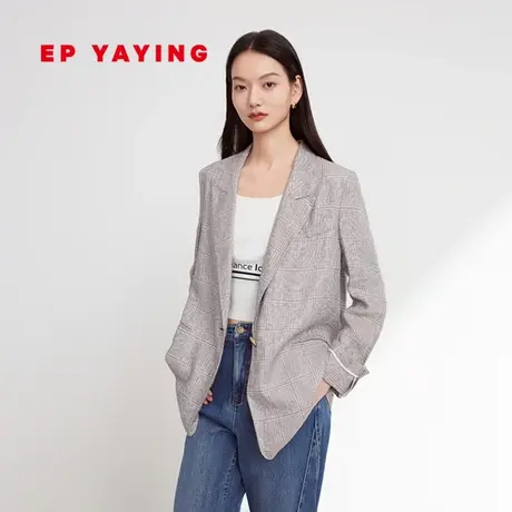 EP YAYING雅莹女装  一粒扣格纹亚麻西装外套 2023秋季新款1171A图片