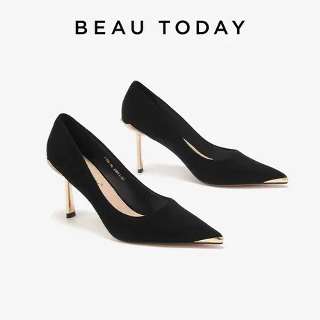 BeauToday高跟鞋女2024新款春季尖头BT法式真皮浅口单鞋休闲细跟图片