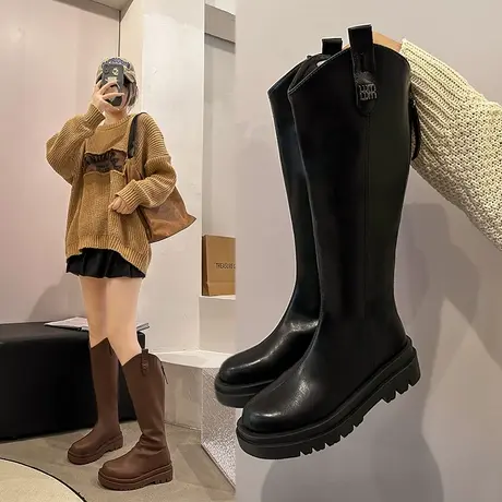 长筒靴女秋冬季加绒粗腿大筒围女靴子大腿围高筒骑士靴不过膝长靴图片