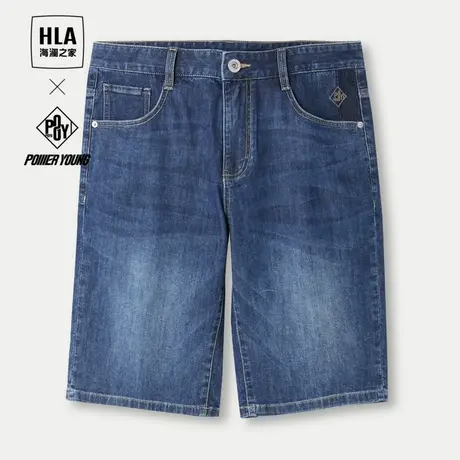 HLA/海澜之家POWER YOUNG系列牛仔中裤24春夏新款时尚皮标裤子男图片