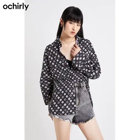 【呼呼严选专享】ochirly欧时力新款春装皱感数码碎花时尚工装风图片