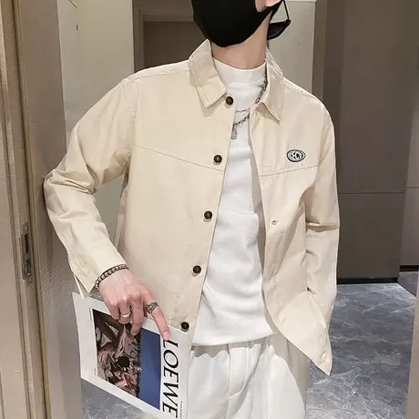 秋季机车夹克外套男潮牌上衣工装翻领网红纯色时尚休闲百搭春秋款商品大图