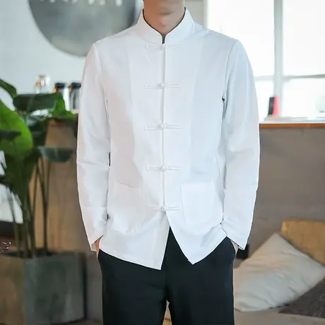 春季薄款盘扣唐装男士加绒中式盘扣衬衫汉服立领中山装茶服打底衫图片