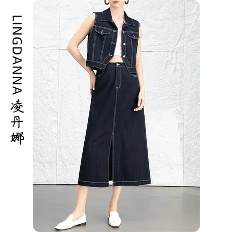 天丝a字复古牛仔裙半身裙女中长款2024新款小个子半裙开叉裙子女图片