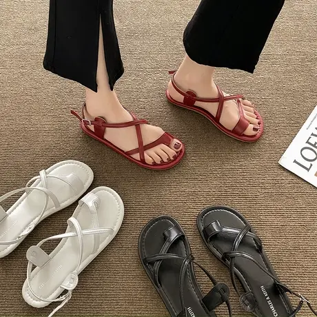 设计感小众平底鞋法式复古套趾凉鞋女夏外穿罗马鞋配裙子女鞋春夏商品大图