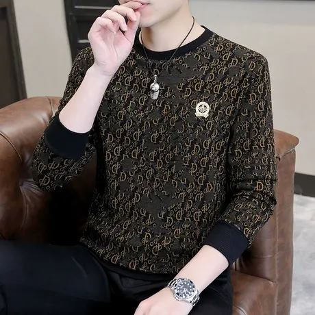 2023秋季长袖t恤男士潮流圆领卫衣打底衫青年外穿百搭上衣服秋衣商品大图