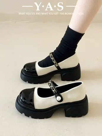 圆头百搭增高厚底玛丽珍小皮鞋女2024新款春季粗跟配裙子浅口单鞋商品大图