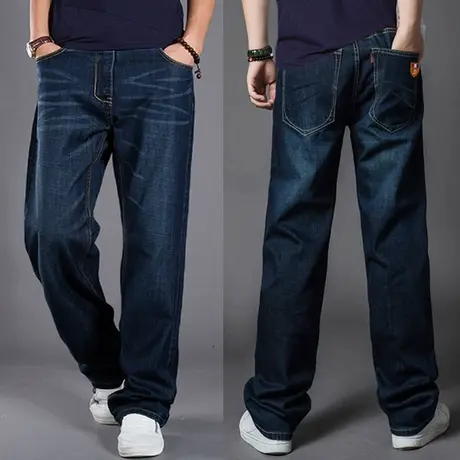 牛仔裤男秋季大码休闲男裤夏加肥加大男士裤子秋冬厚款宽松直筒裤图片