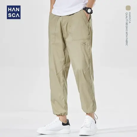 汉斯卡2021夏季薄款九分休闲裤男宽松直筒百搭卡其色束脚哈伦裤男商品大图