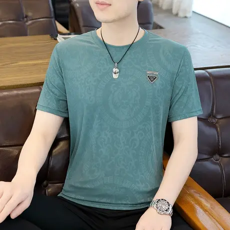 2023夏季新款男士冰丝短袖T恤加肥加大码宽松男装上衣服半袖体恤商品大图