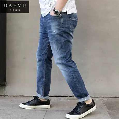 夏新款蓝色薄料大号潮胖子弹力修身小脚加肥加大码男士牛仔裤长裤商品大图