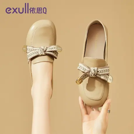 依思q蝴蝶结一脚蹬单鞋女春秋2023年新款法式平底软底气质乐福鞋商品大图