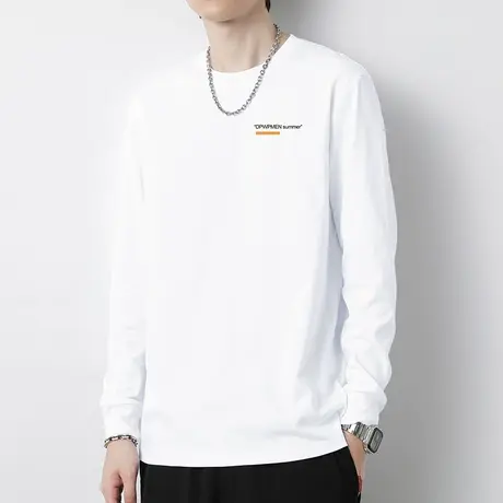 重磅纯棉t恤男长袖白色上衣服潮流宽松内搭打底衫青少年全棉体恤商品大图