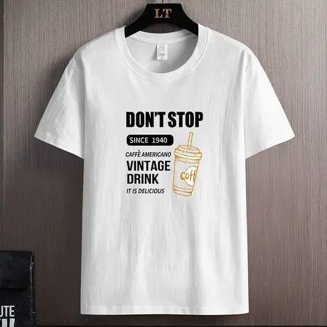 字母印花白色短袖t恤男士夏季冰丝凉感半袖男潮青少年百搭体恤衫T商品大图