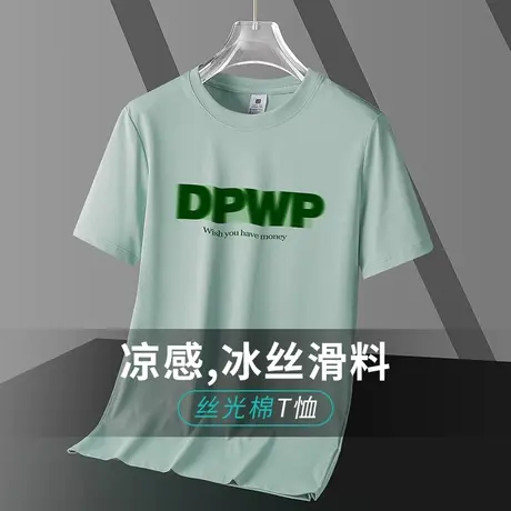 液氨丝光棉t恤男士短袖冰丝凉感速干半袖圆领上衣服字母印花体恤商品大图