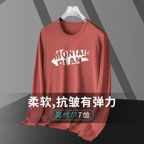 莫代尔棉t恤男士长袖2023新款秋季薄款圆领内搭打底衫潮流秋衣服商品大图