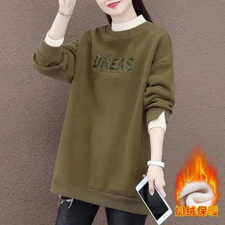 假两件套加绒卫衣女秋冬时尚韩版大码女装半高领宽松上衣加厚外套商品大图