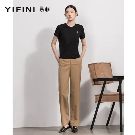 Yifini/易菲精纺羊毛收腰直筒休闲裤女春秋新款通勤时尚显瘦商品大图